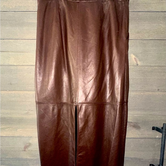 Veda Chocolate Brown Leather Skirt. - Picture 6 of 11